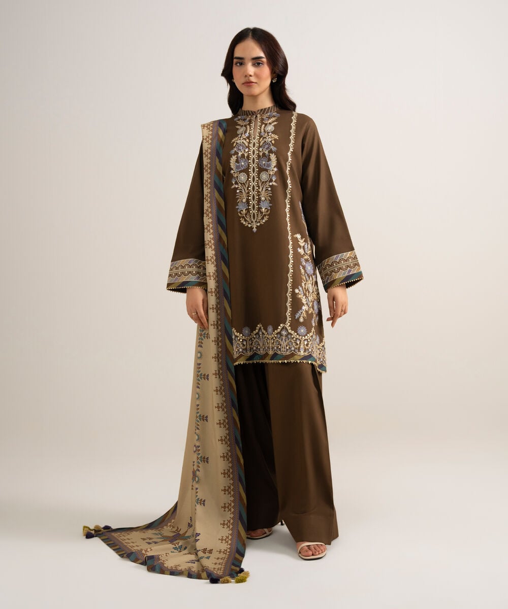 3 Piece - Embroidered Linen Suit — Sapphire