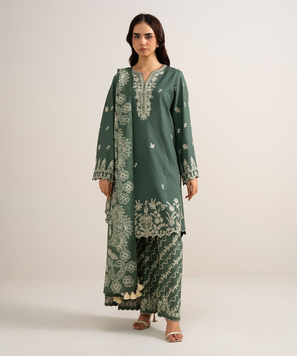 3 Piece - Embroidered Linen Suit — Sapphire