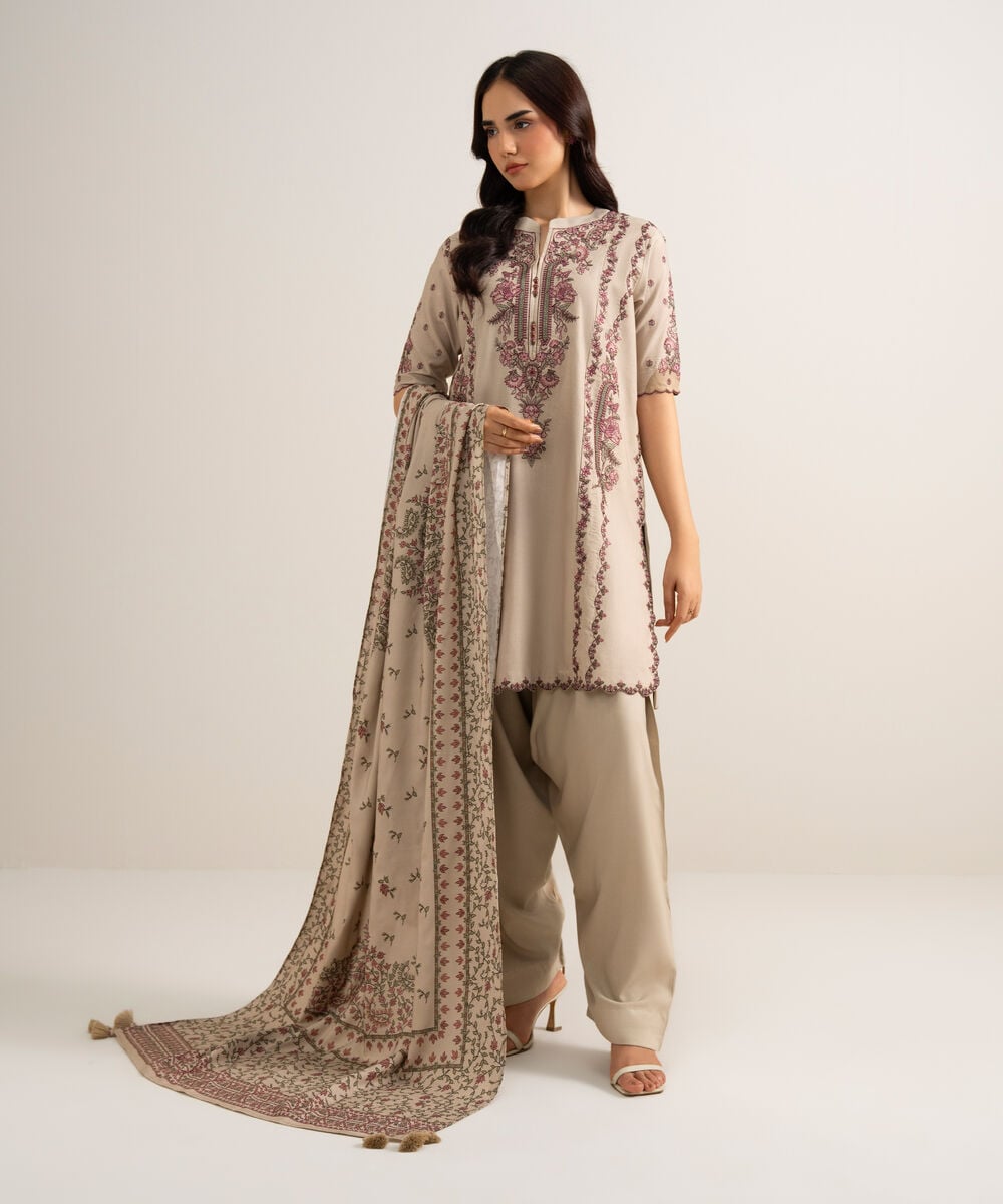 3 Piece - Embroidered Linen Suit — Sapphire