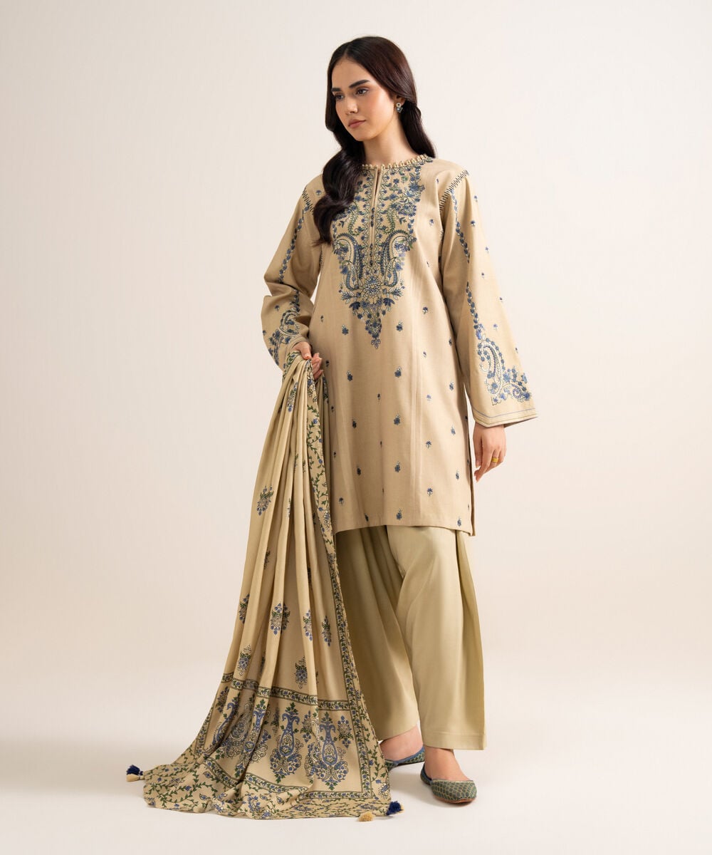 3 Piece - Embroidered Linen Suit — Sapphire