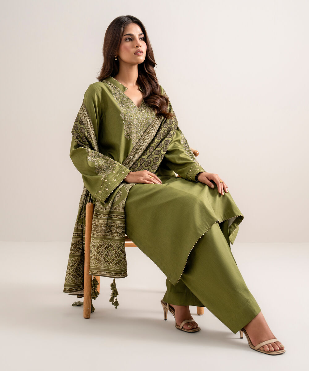 3 Piece - Embroidered Linen Suit โ Sapphire view 3