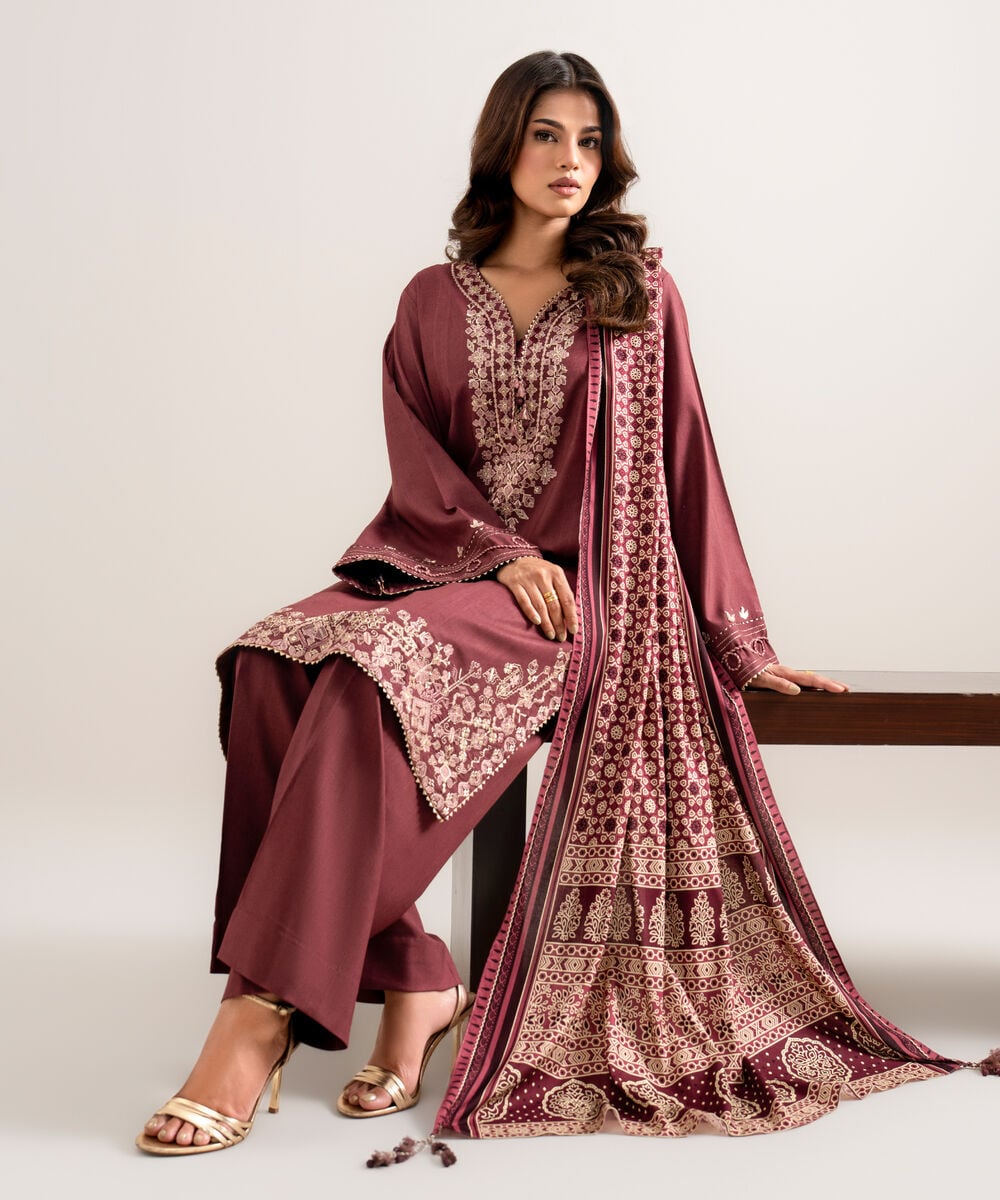 3 Piece - Embroidered Linen Suit โ Sapphire view 3