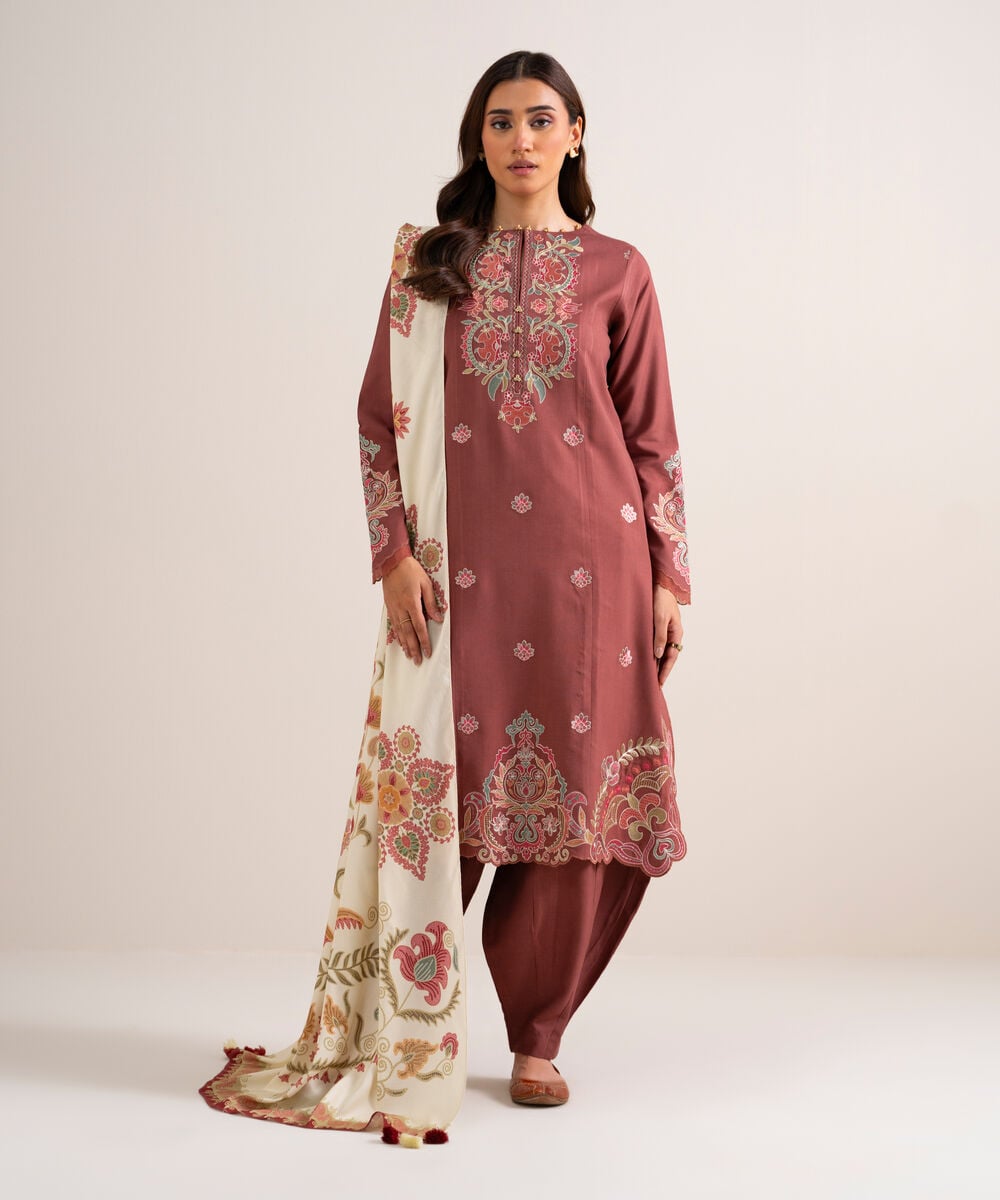 3 Piece - Embroidered Linen Suit — Sapphire