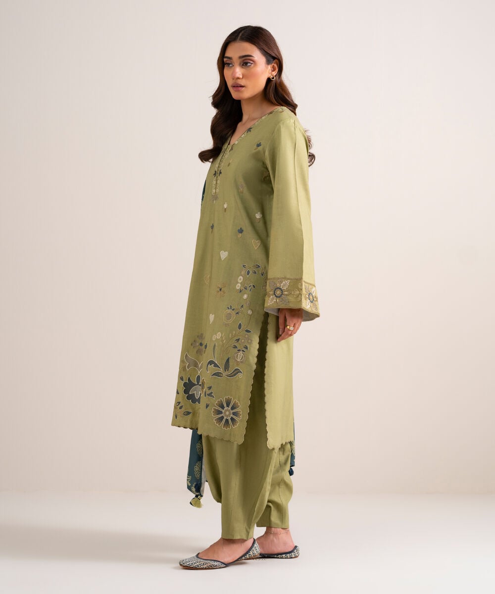 3 Piece - Embroidered Linen Suit โ Sapphire view 3