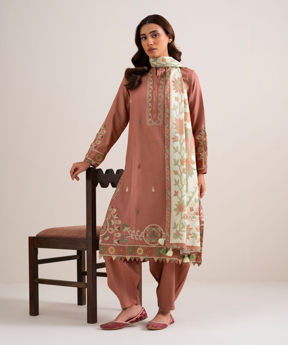 3 Piece - Embroidered Linen Suit — Sapphire