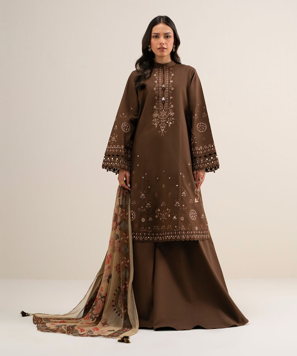 3 Piece - Embroidered Cotton Viscose Suit — Sapphire