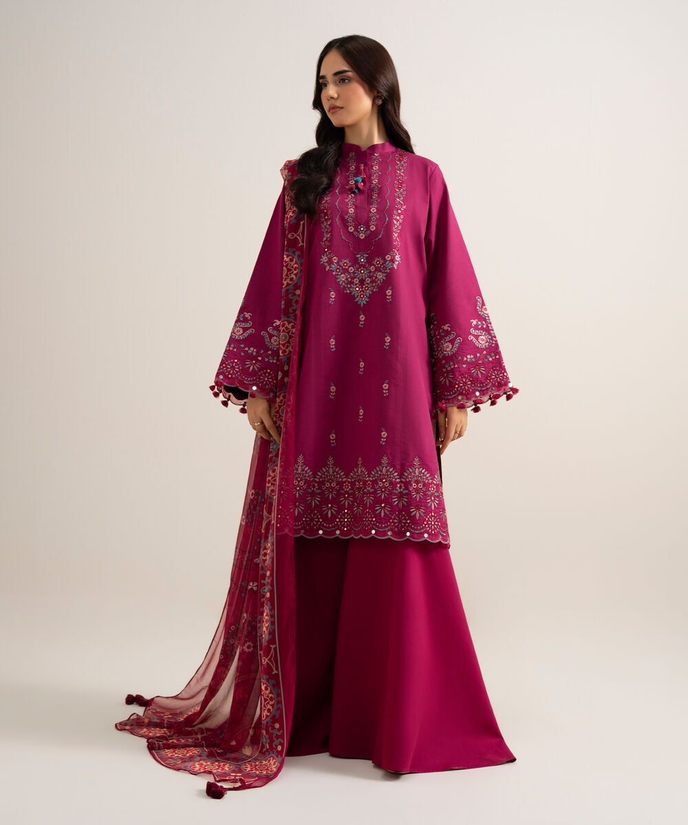 3 Piece - Embroidered Cotton Viscose Suit — Sapphire