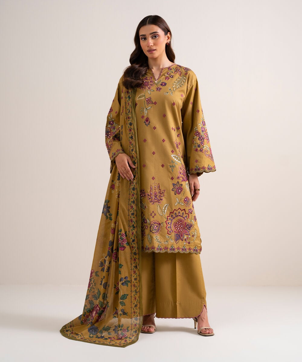 3 Piece - Embroidered Cotton Viscose Suit — Sapphire
