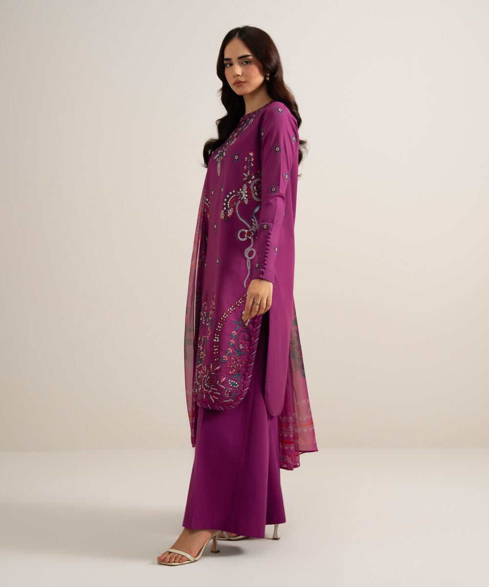 3 Piece - Embroidered Cotton Viscose Suit โ Sapphire view 3