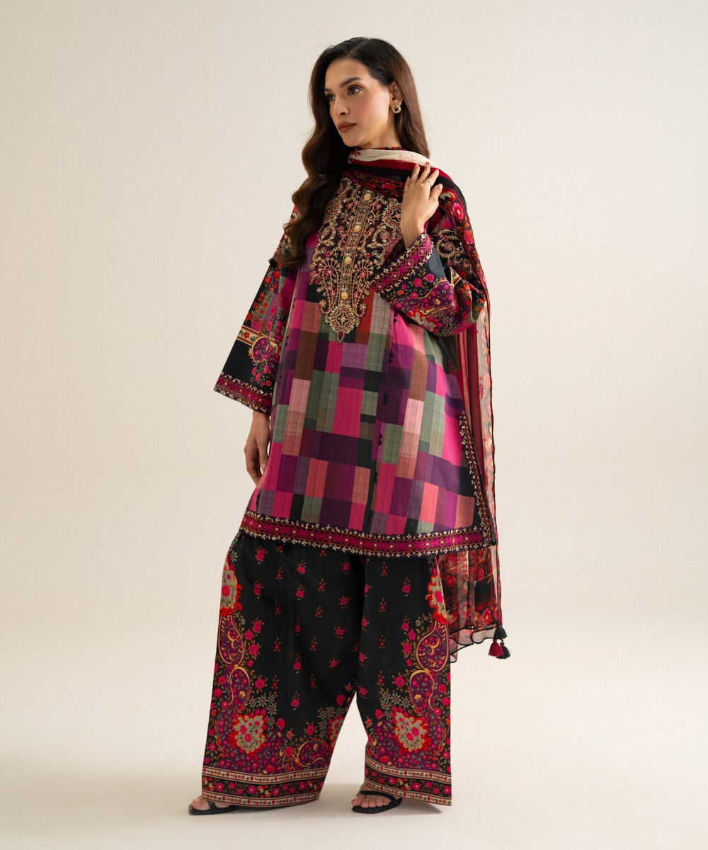 3 Piece - Embroidered Cotton Suit โ Sapphire view 3