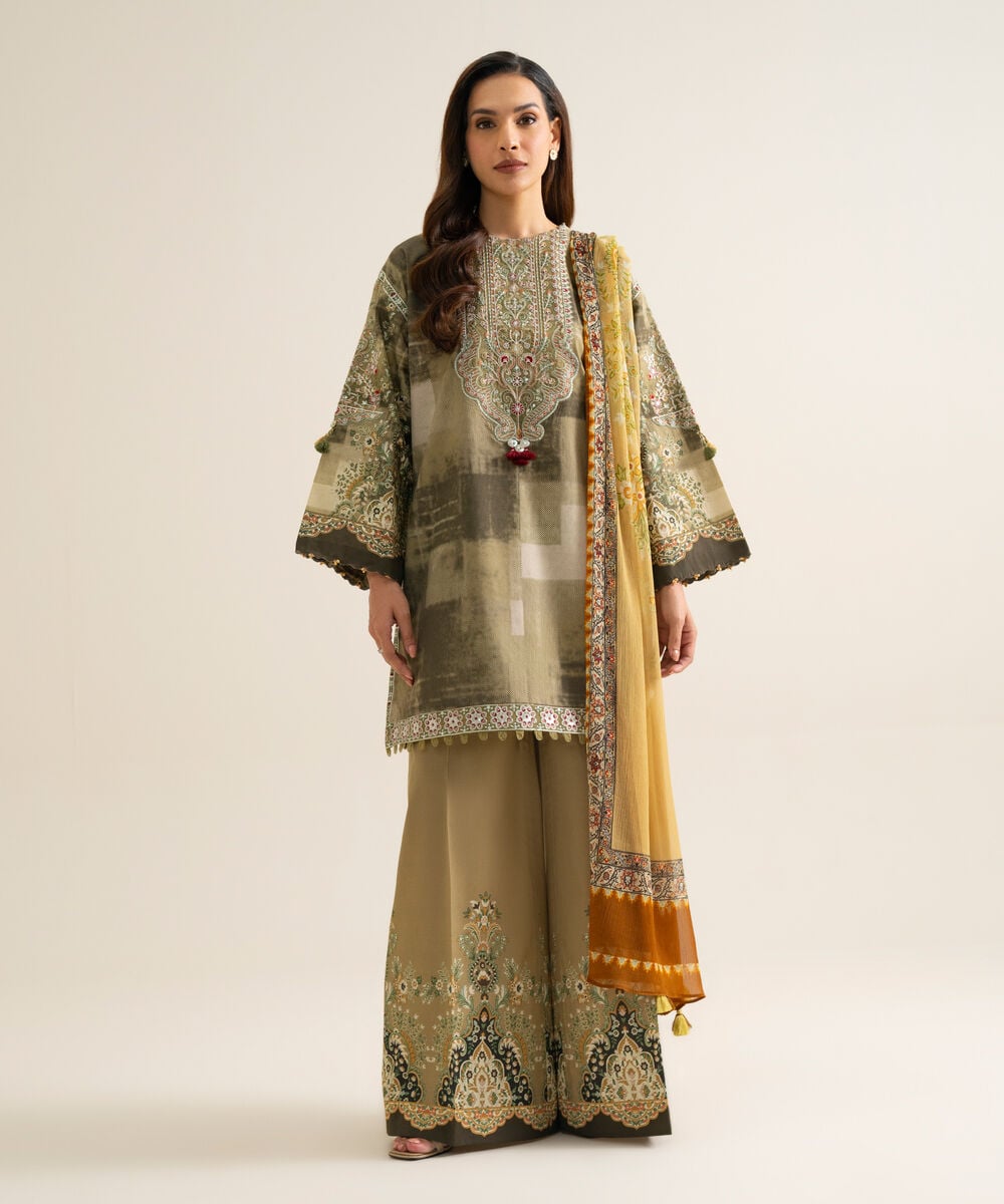 3 Piece - Embroidered Cotton Suit — Sapphire