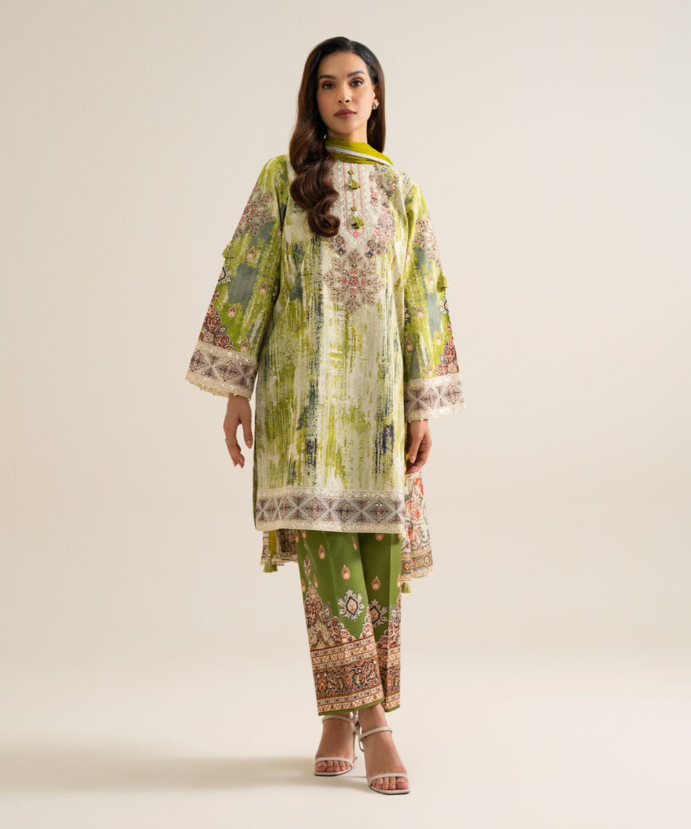 3 Piece - Embroidered Cotton Suit — Sapphire