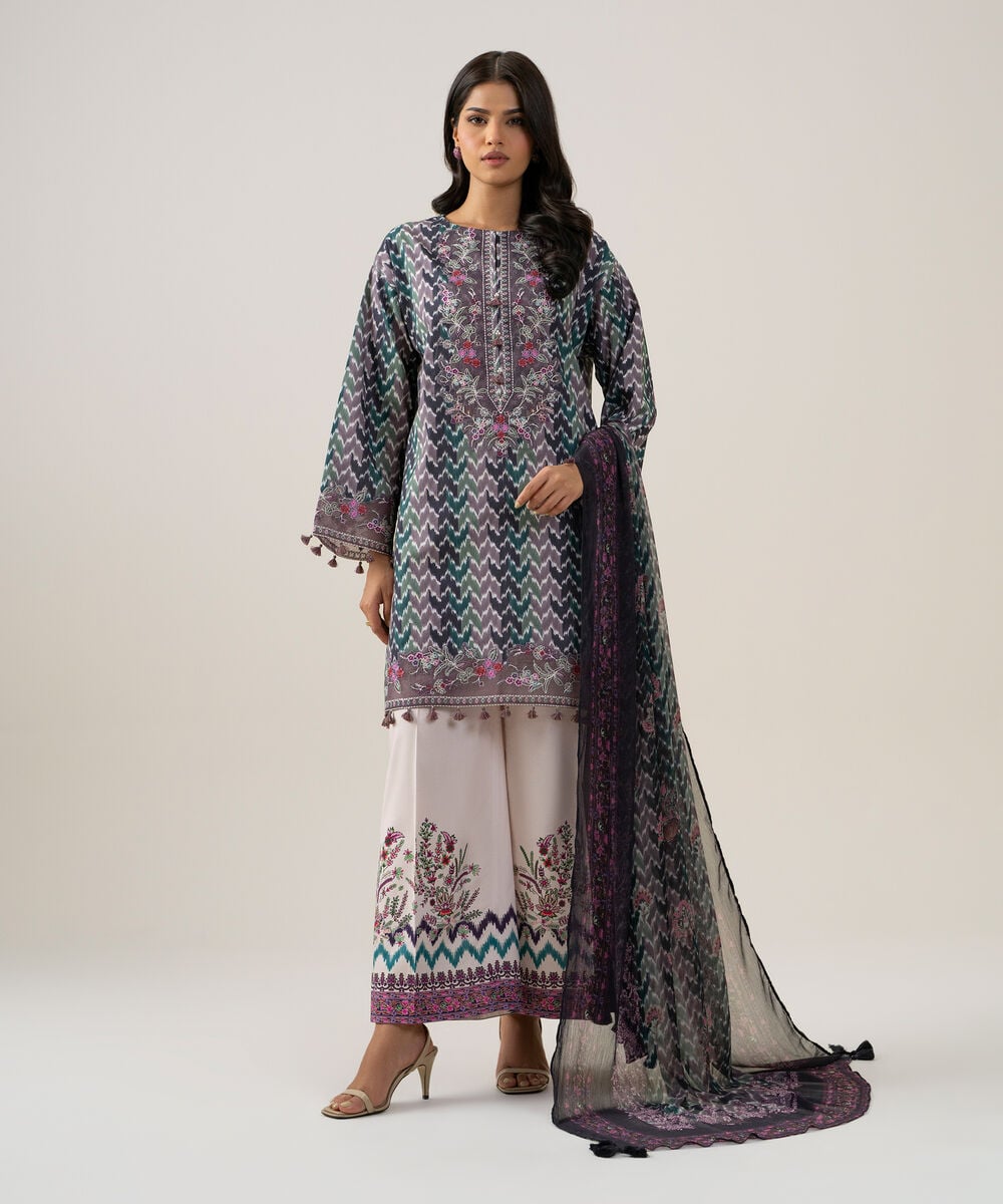 3 Piece - Embroidered Cotton Suit โ Sapphire view 3