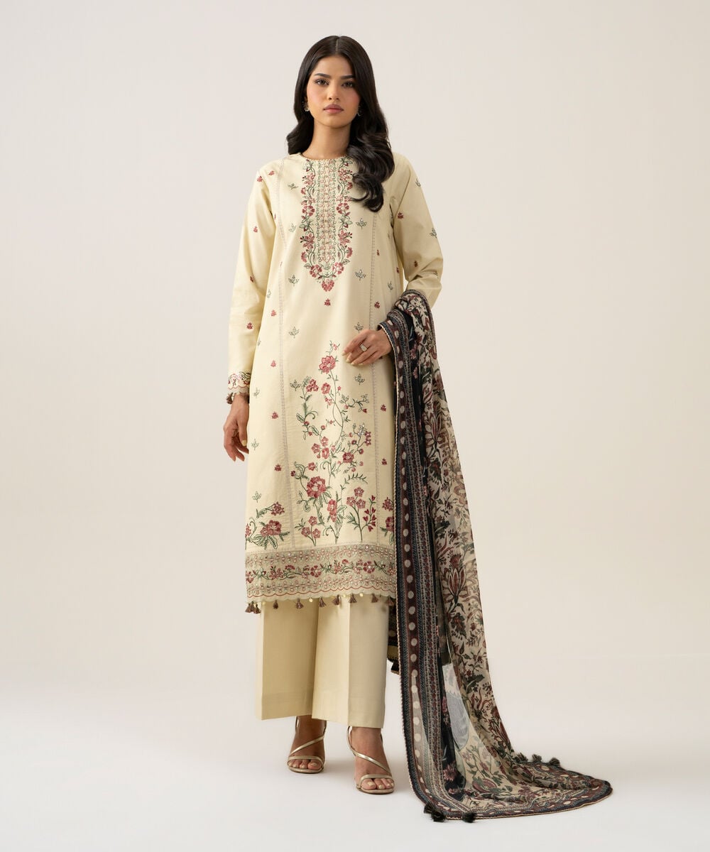 3 Piece - Embroidered Cotton Suit โ Sapphire view 3