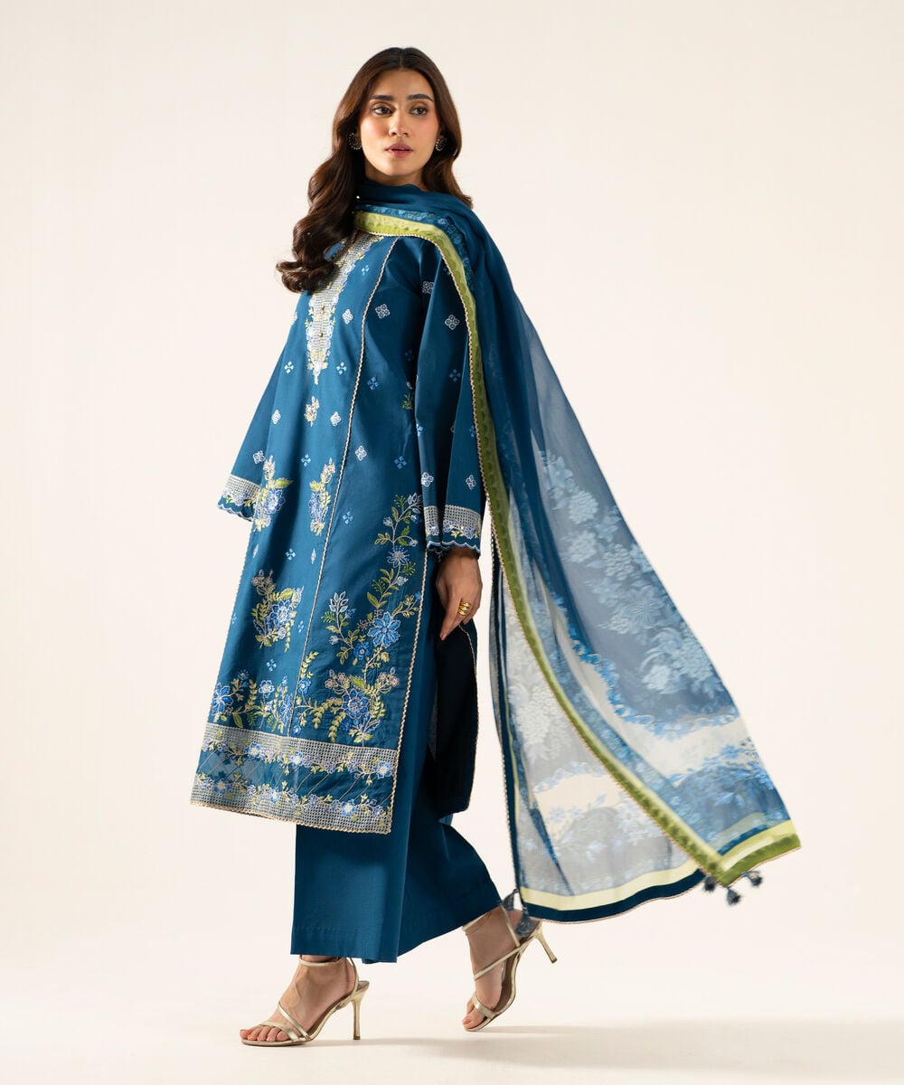 3 Piece - Embroidered Cotton Suit โ Sapphire view 3