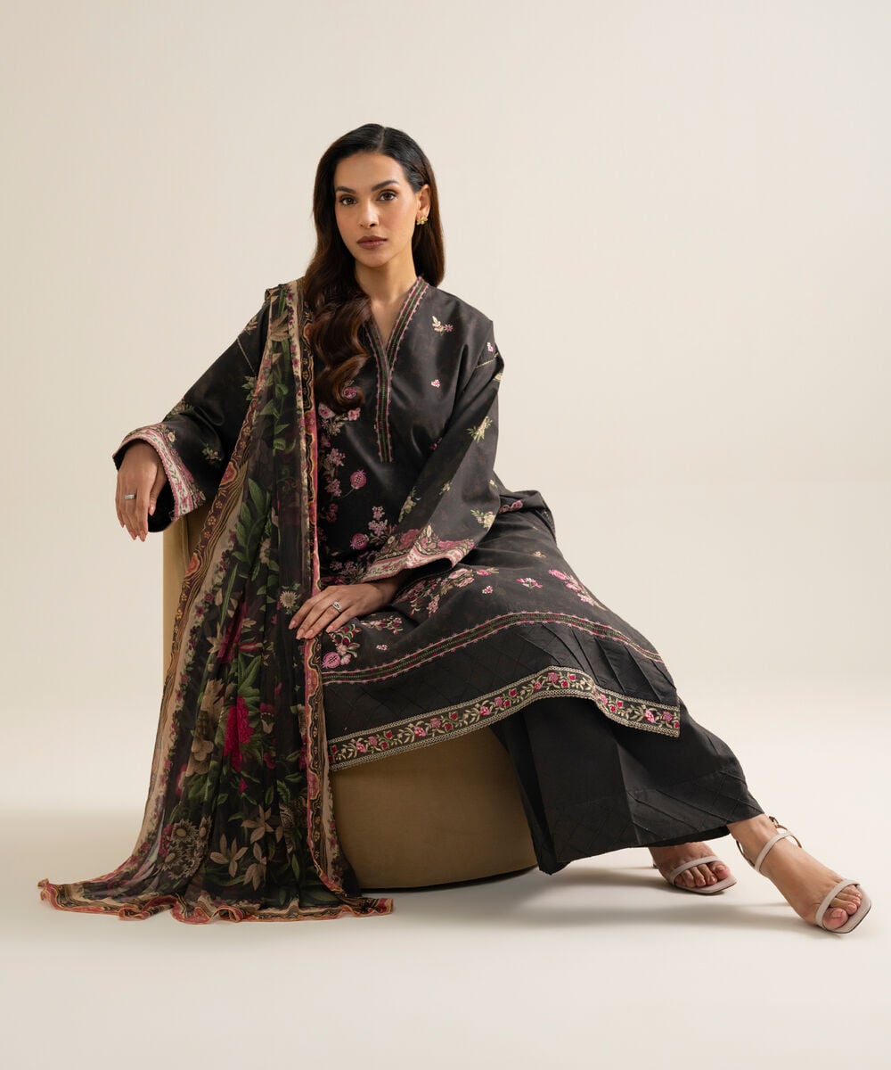 3 Piece - Embroidered Cotton Suit — Sapphire