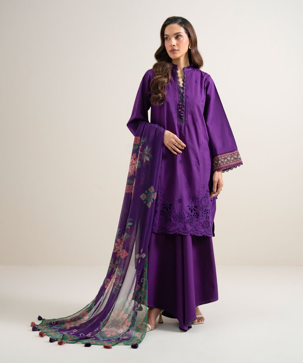 3 Piece - Embroidered Lawn Suit — Sapphire