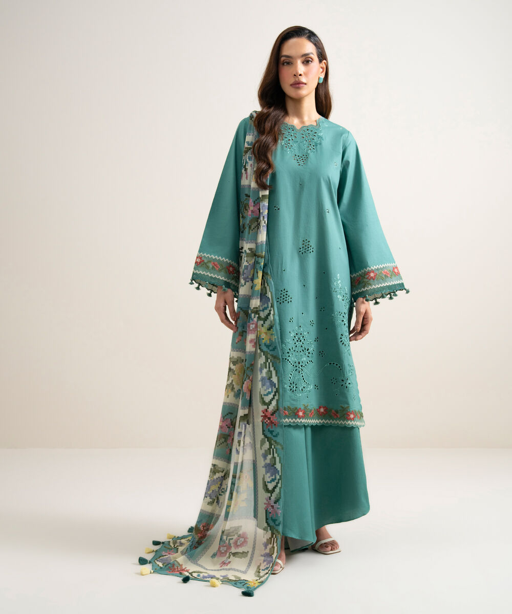 3 Piece - Embroidered Lawn Suit — Sapphire