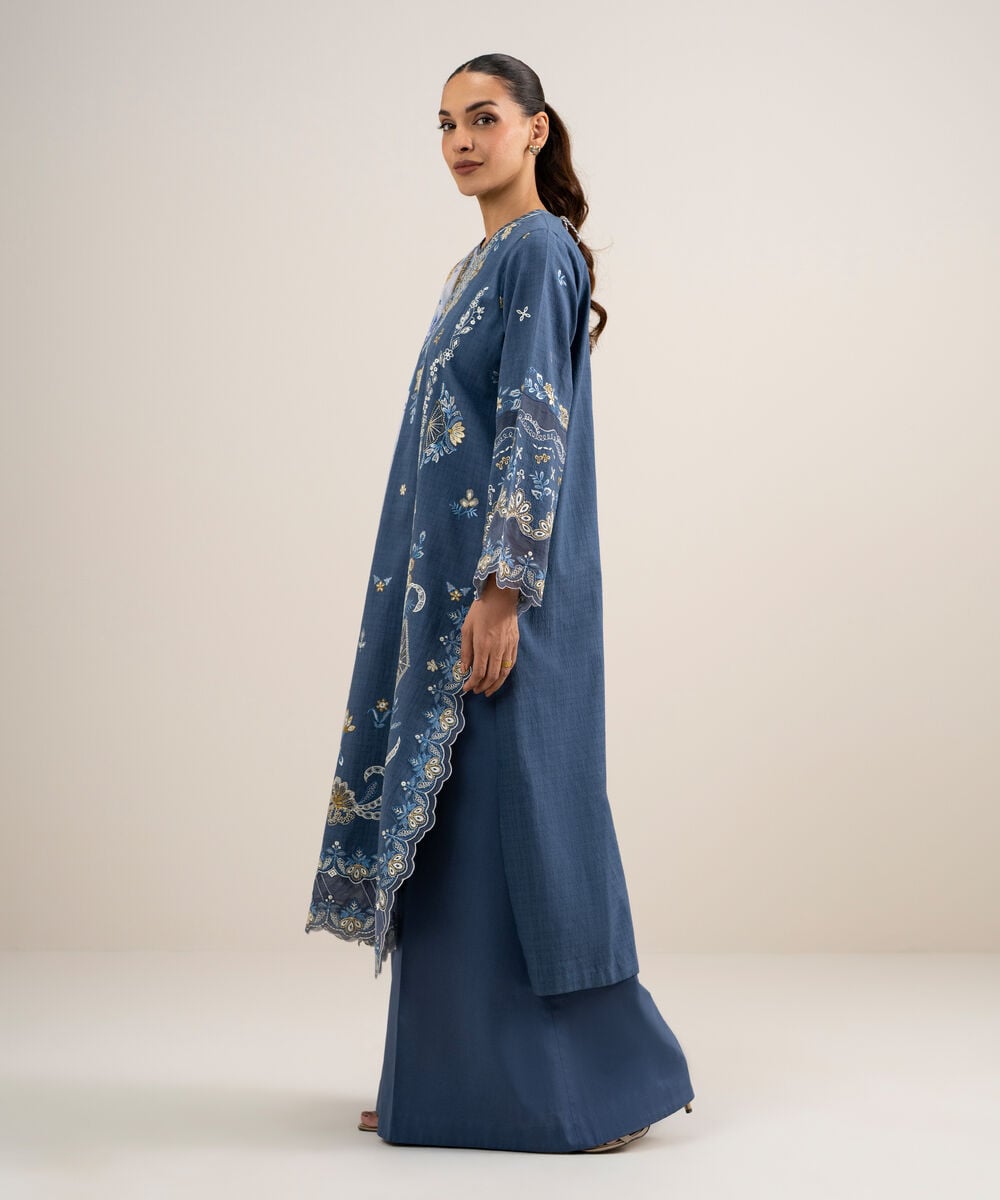 3 Piece - Embroidered Dobby Suit โ Sapphire view 3