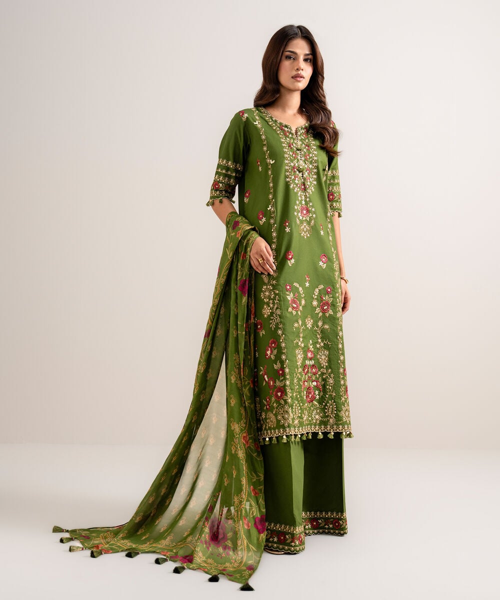 3 Piece - Embroidered Cotton Viscose Suit — Sapphire