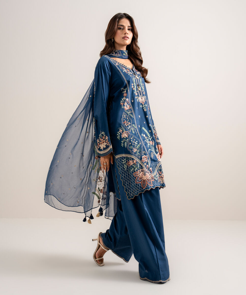 3 Piece - Embroidered Cotton Viscose Suit โ Sapphire view 3
