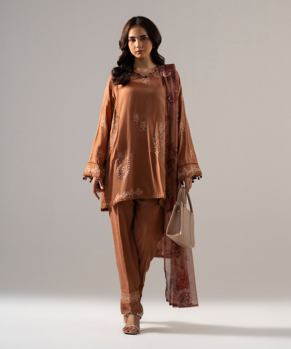 3 Piece - Embroidered Raw Silk Suit — Sapphire