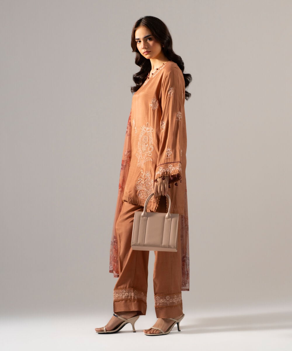 3 Piece - Embroidered Raw Silk Suit โ Sapphire view 3