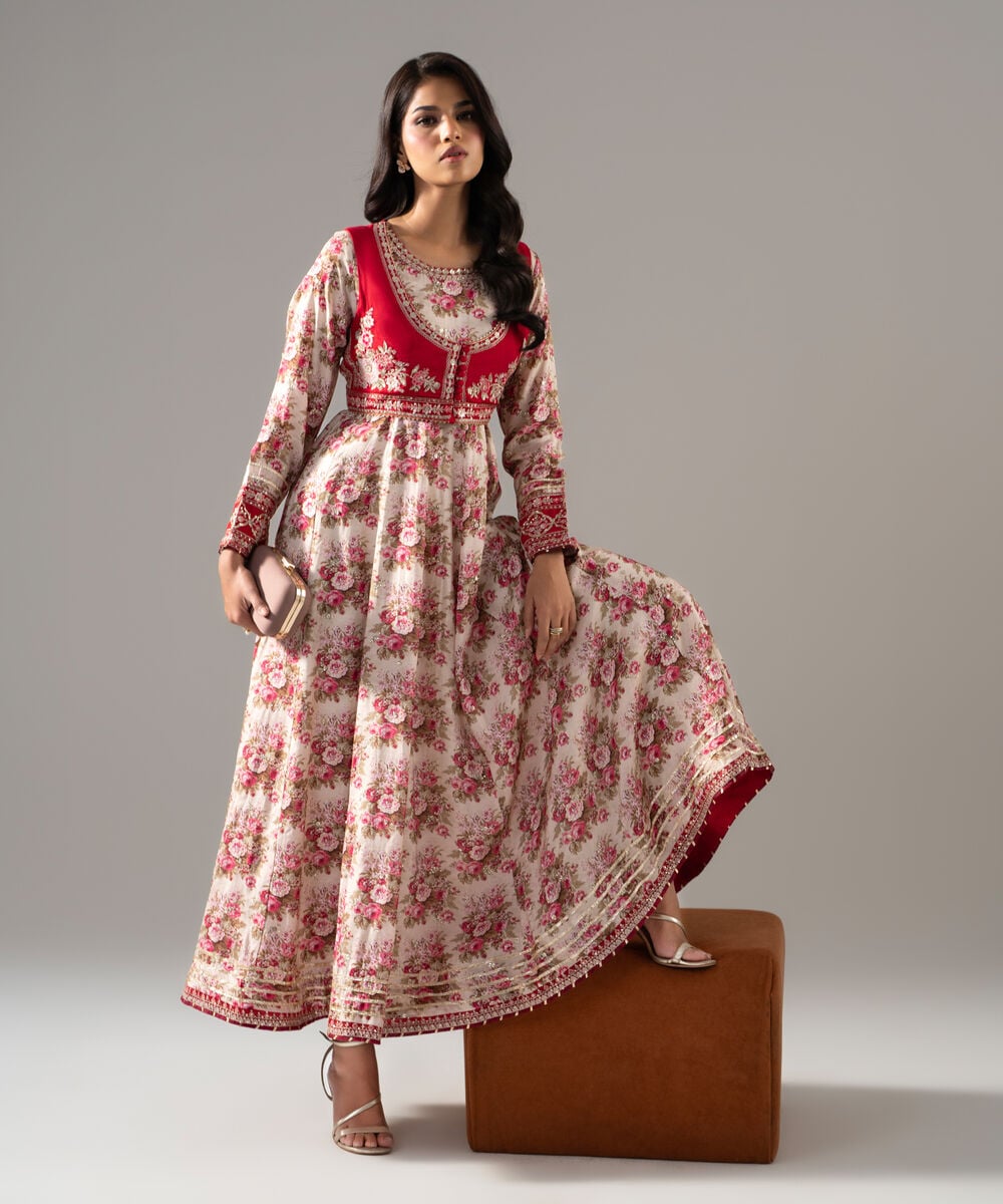 Embroidered Raw Silk Peshwas — Sapphire