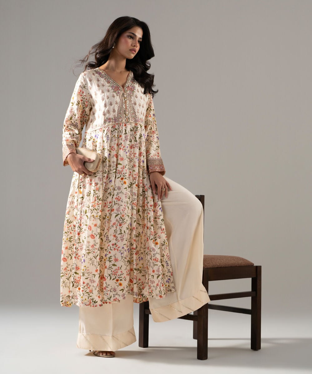 2 Piece - Embroidered Raw Silk Suit — Sapphire