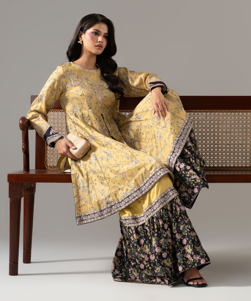 2 Piece - Embroidered Raw Silk Suit — Sapphire