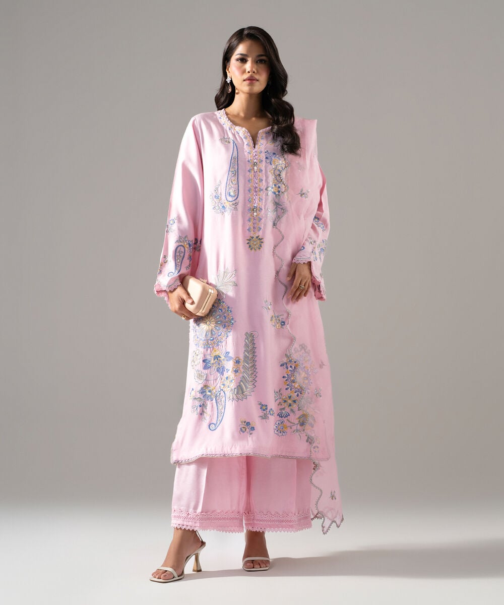 3 Piece - Embroidered Raw Silk Suit — Sapphire