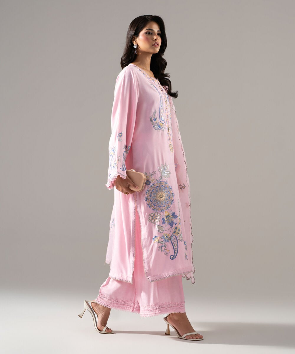 3 Piece - Embroidered Raw Silk Suit — Sapphire view 3