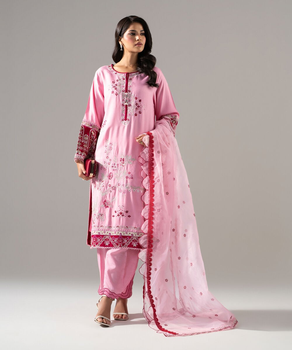 3 Piece - Embroidered Raw Silk Suit — Sapphire view 3