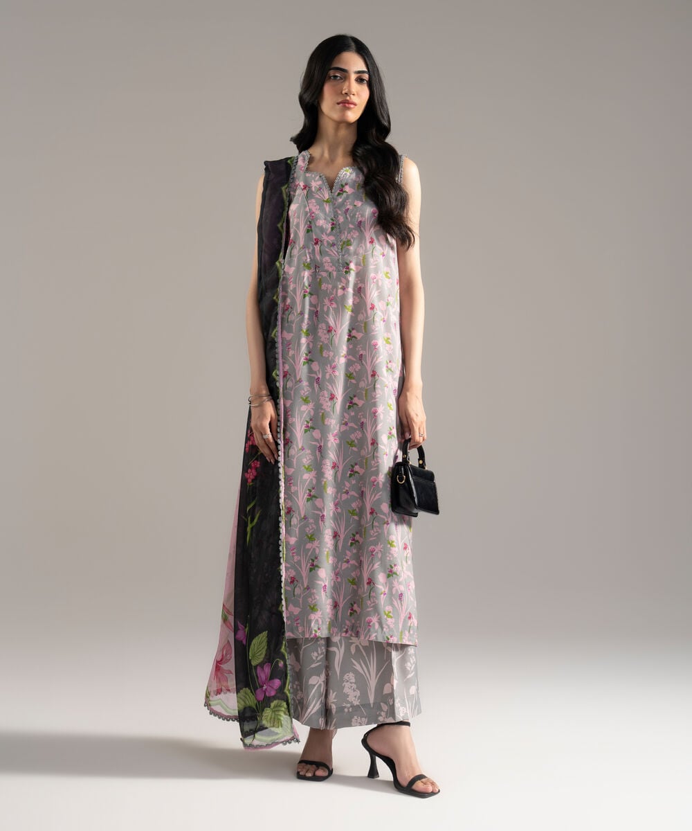 3 Piece - Printed Raw Silk Suit — Sapphire