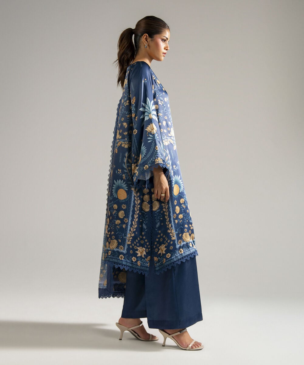 3 Piece - Printed Satin Suit — Sapphire view 3
