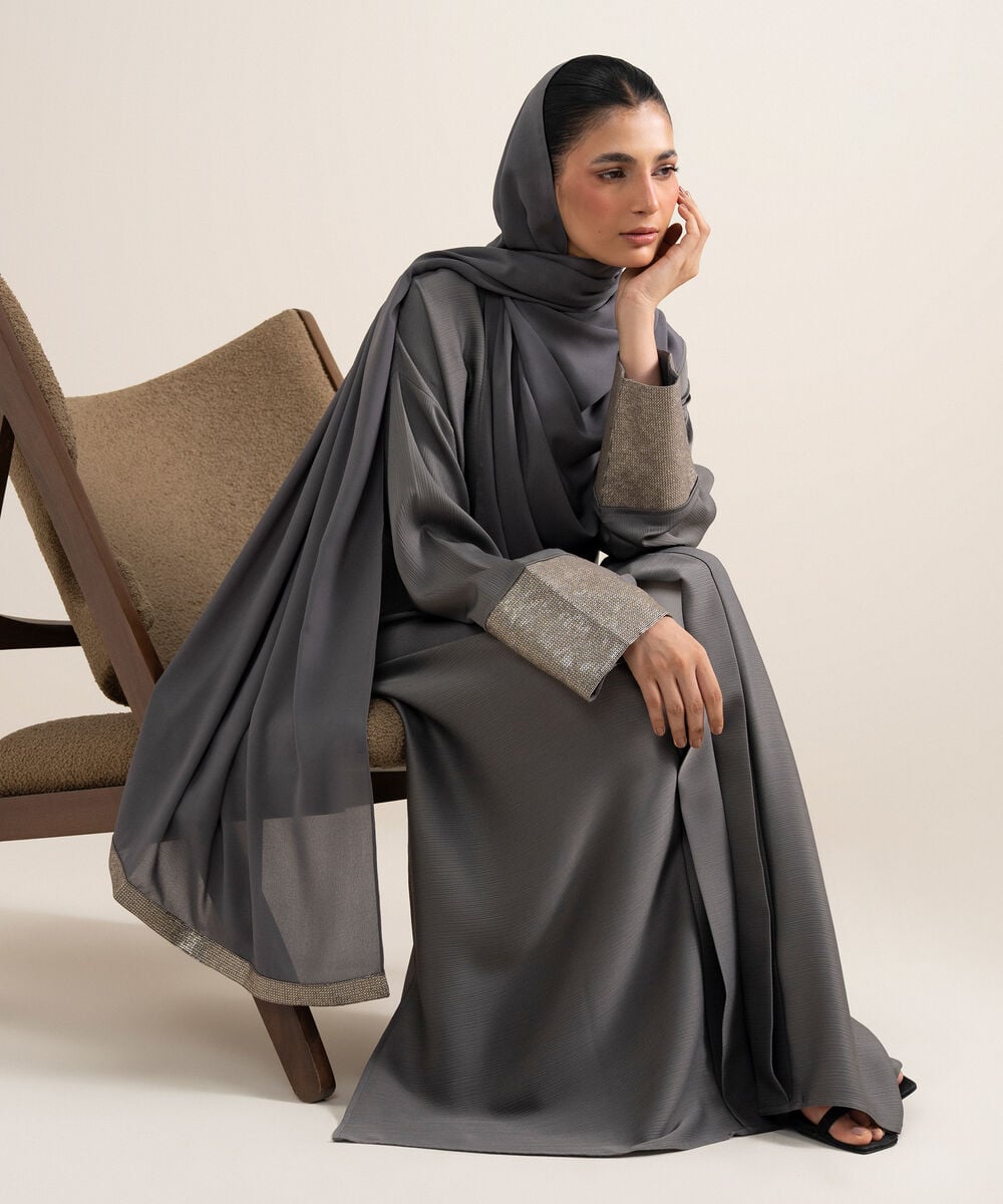 Sequin Embellished Abaya Set — Sapphire