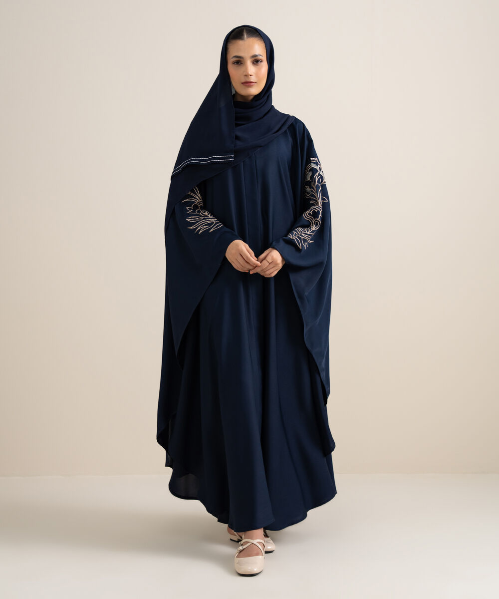Embroidered Kaftan Abaya Set — Sapphire