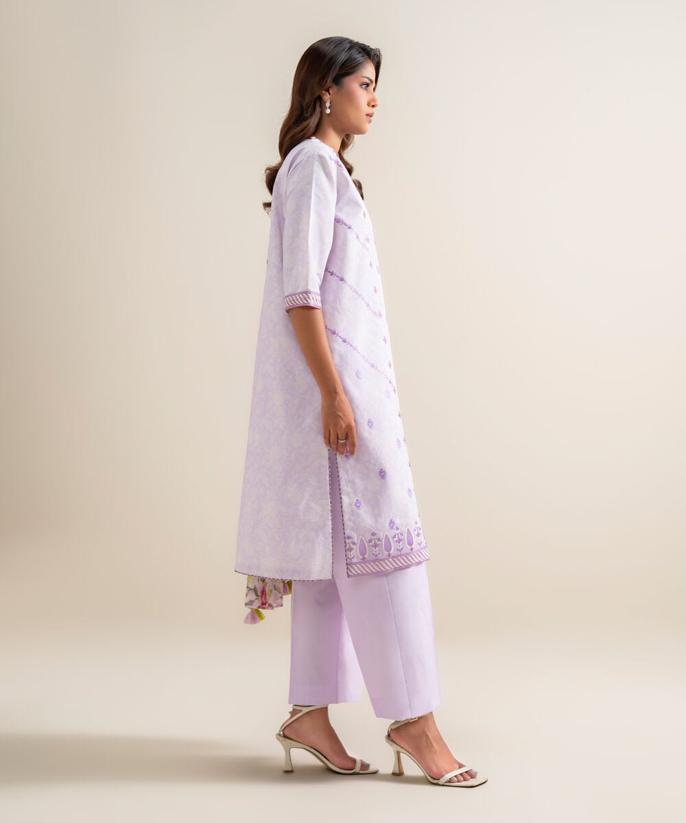 3 Piece - Embroidered Zari Cotton Suit โ Sapphire view 3