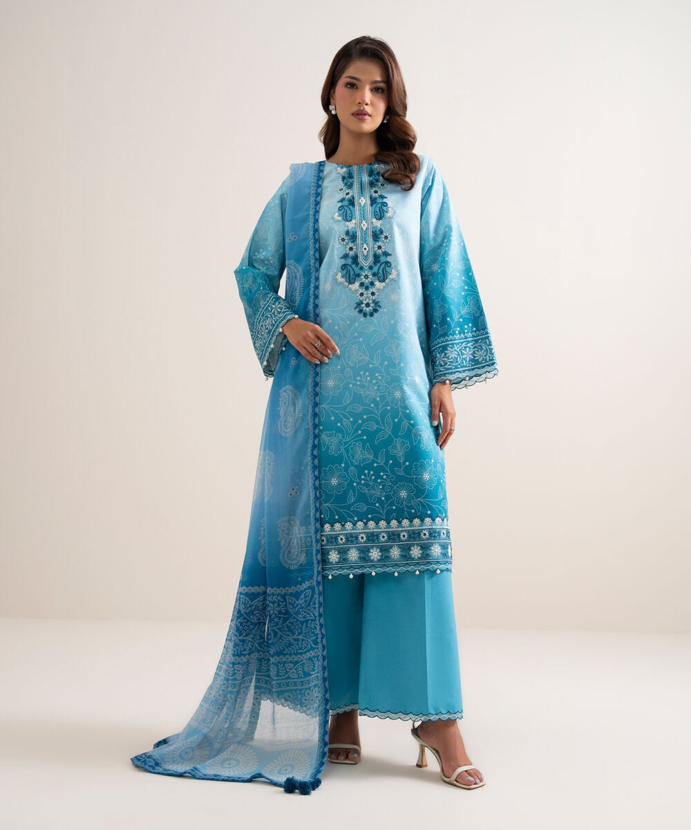 3 Piece - Embroidered Lawn Suit — Sapphire