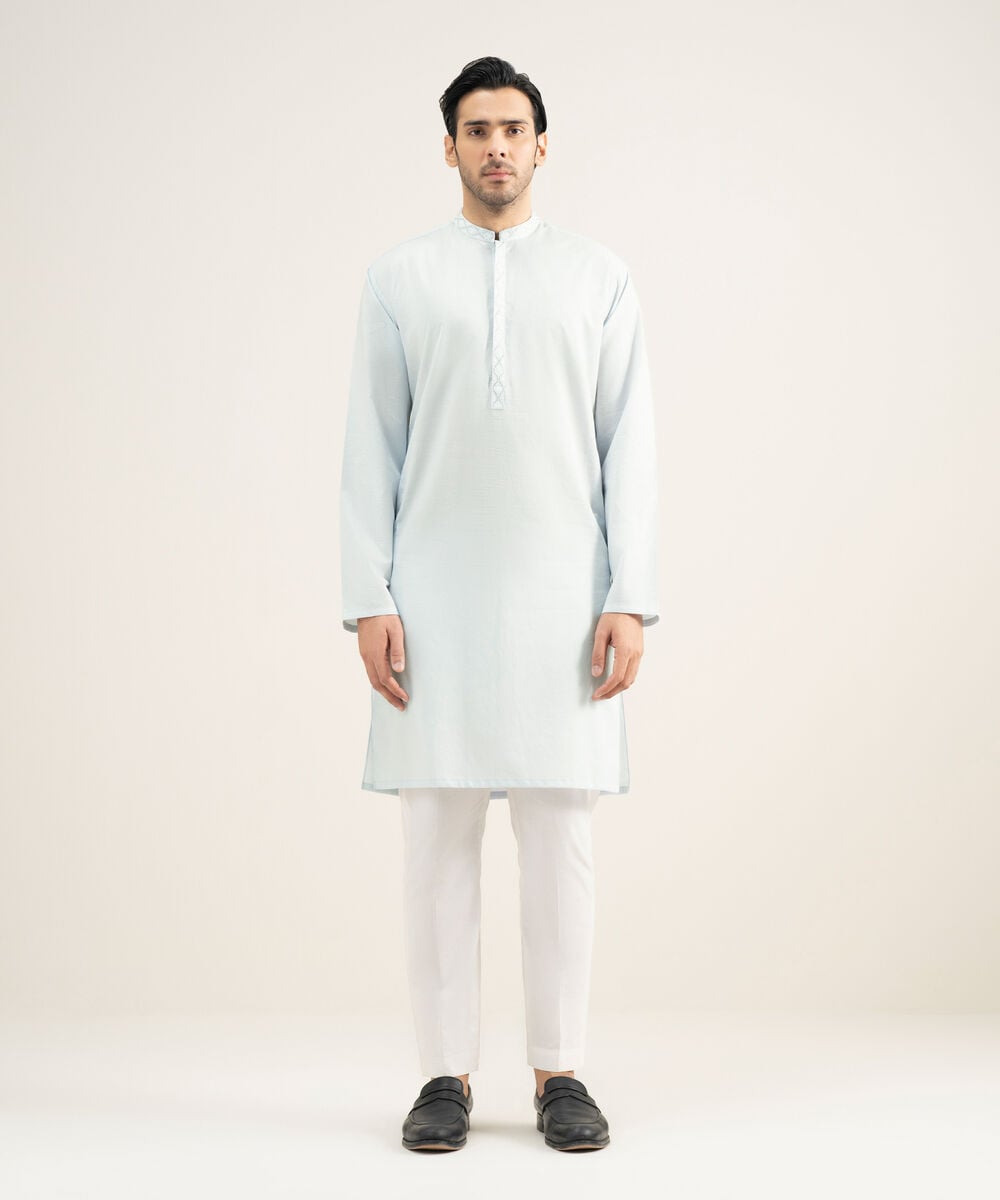 Embroidered Cotton Dobby Kurta โ Sapphire view 3
