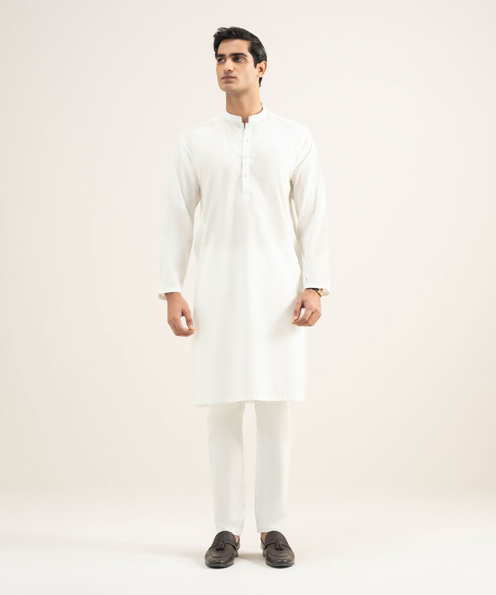Embroidered Cotton Jacquard Kurta โ Sapphire view 3