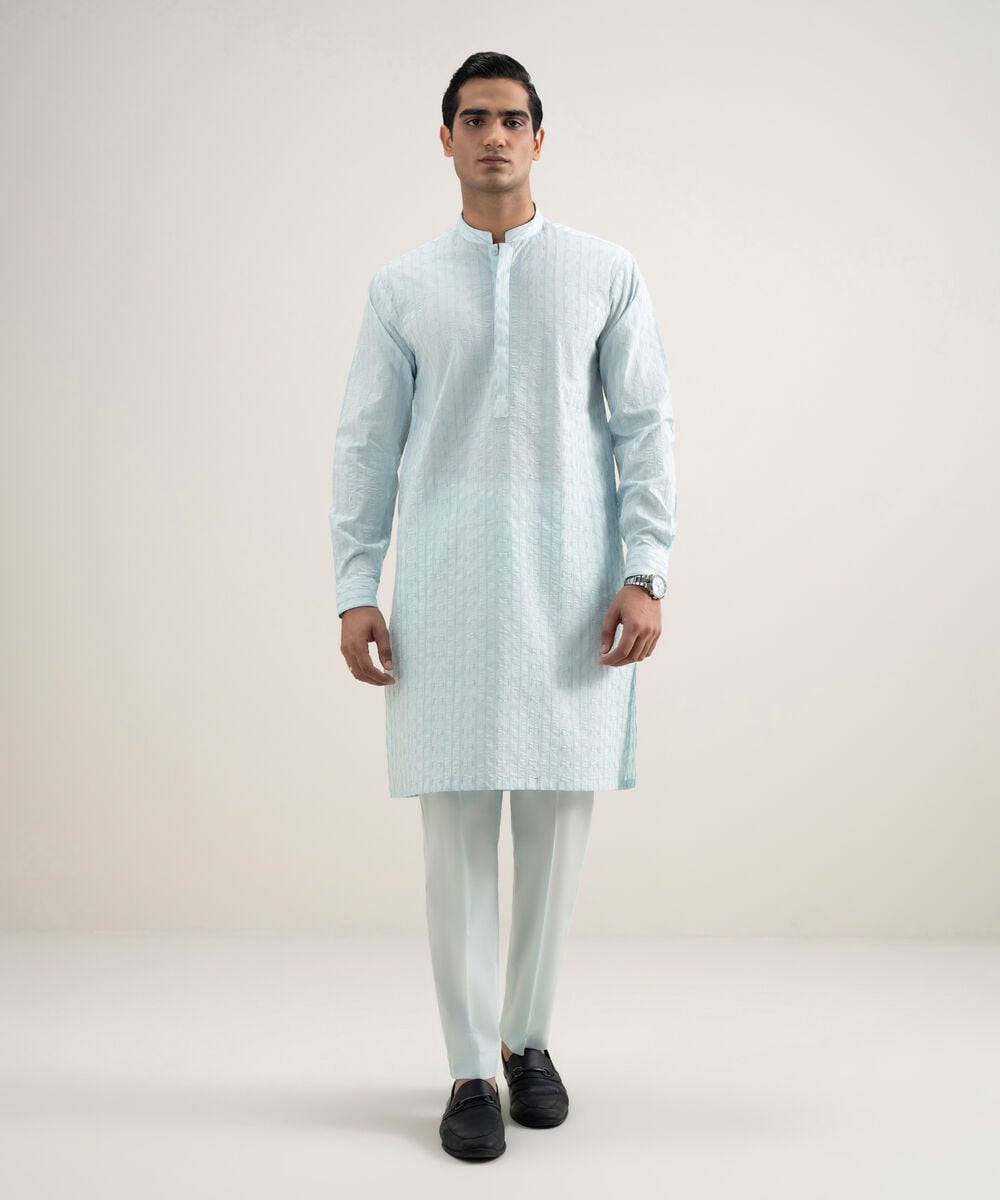 Embroidered Cotton Suit — Sapphire