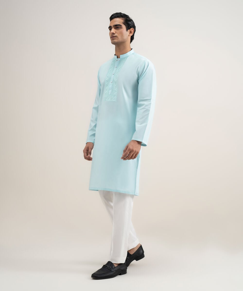 Embroidered Cotton Kurta โ Sapphire view 3