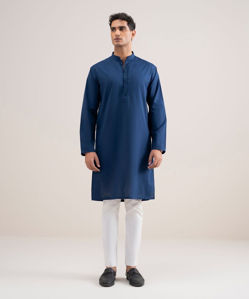 Premium Cotton Jacquard Kurta — Sapphire