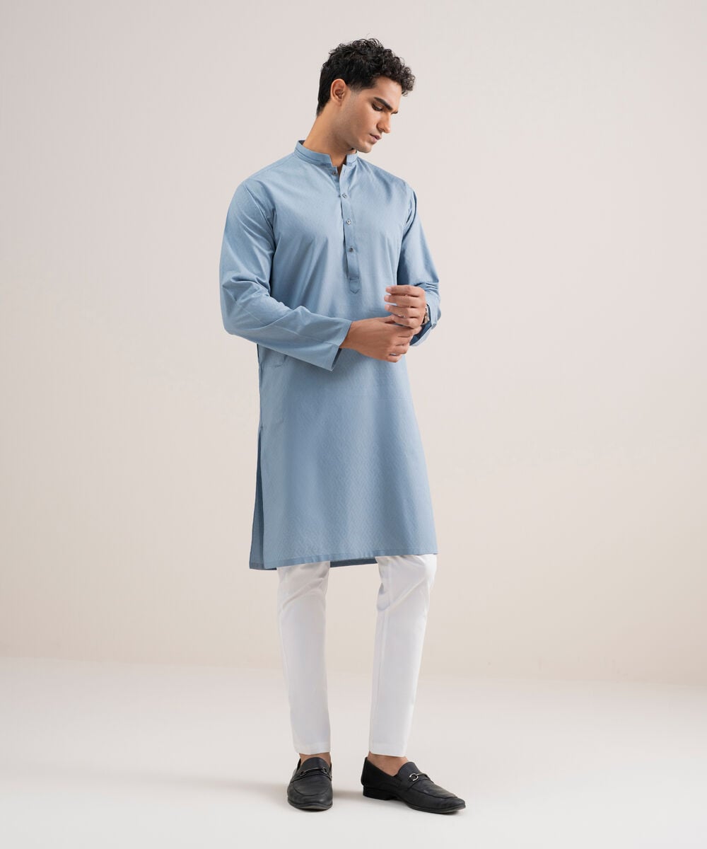 Premium Cotton Jacquard Kurta — Sapphire