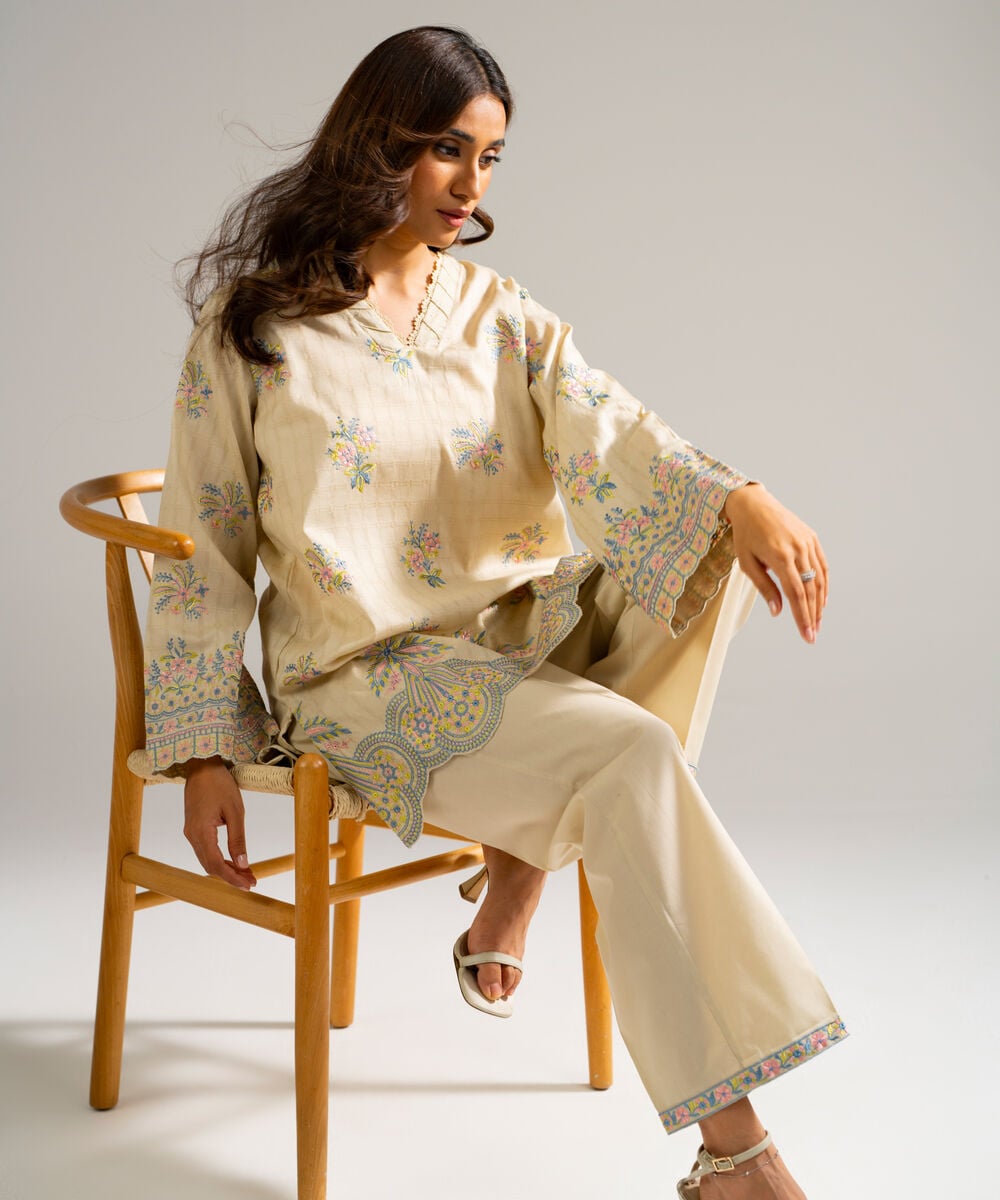 Embroidered Cambric Straight Pants โ Sapphire view 3