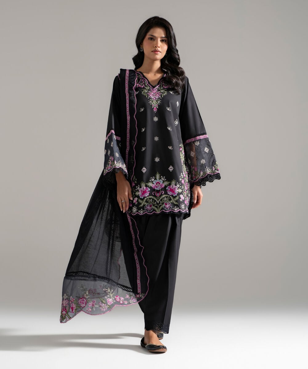 Embroidered Khaddi Net Dupatta — Sapphire