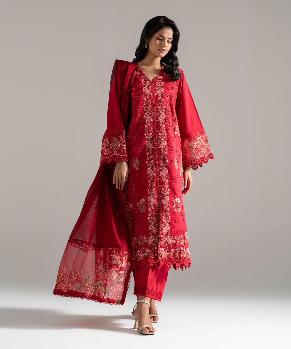Embroidered Khaddi Net Dupatta — Sapphire view 3