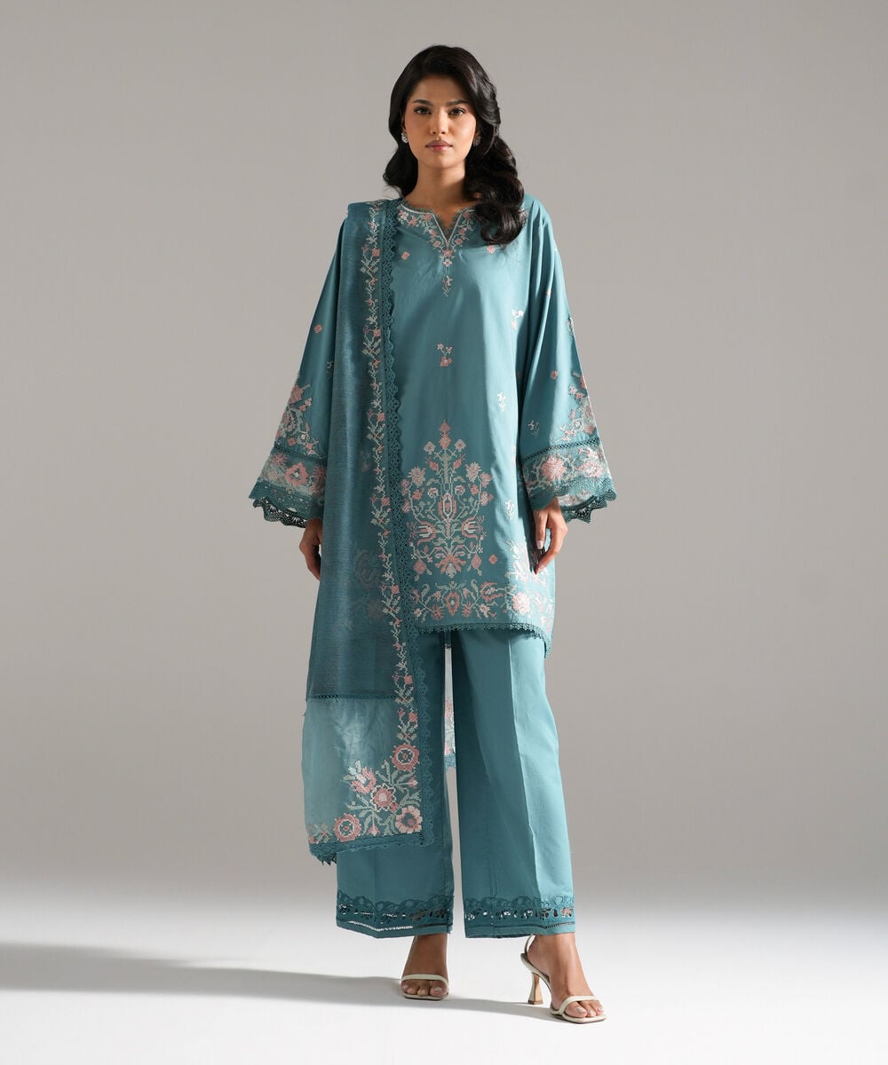 2 Piece - Embroidered Lawn Suit — Sapphire