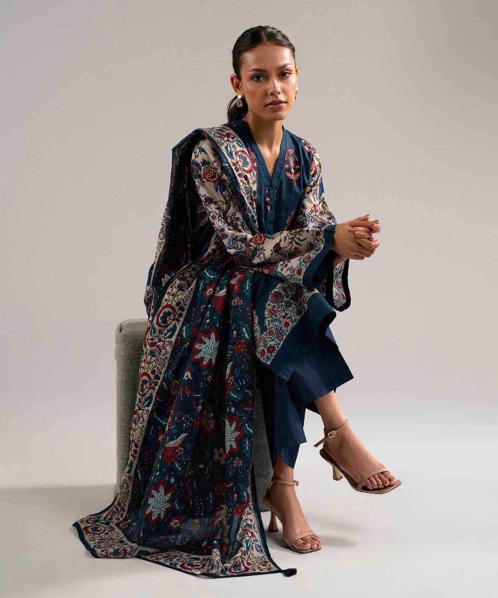 3 Piece - Printed Lawn Suit — Sapphire